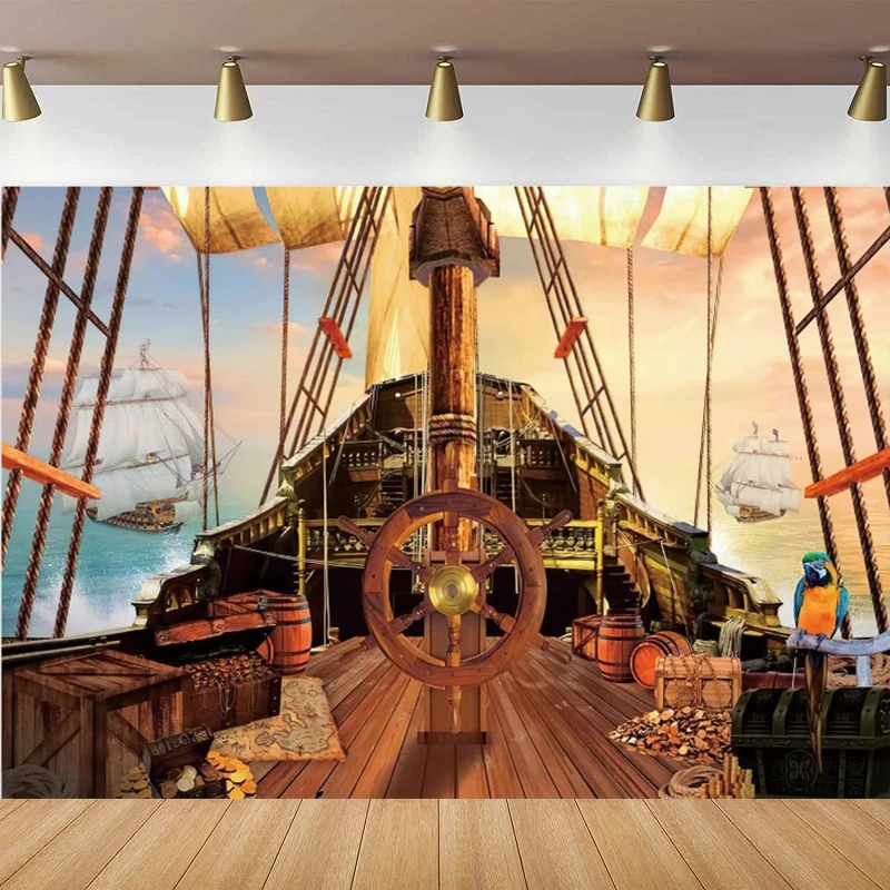 Pirate Ship Photography Backdrop Nautical  Theme Background Poster For Men Party Photo Booth Studio Shoot Props Banner