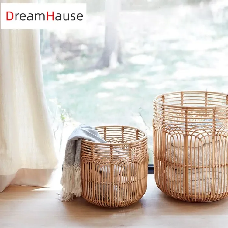 

Dreamhause Rattan Storage Baskets Hand-woven Dirty Clothes Baskets Nordic Bedside Storage Baskets