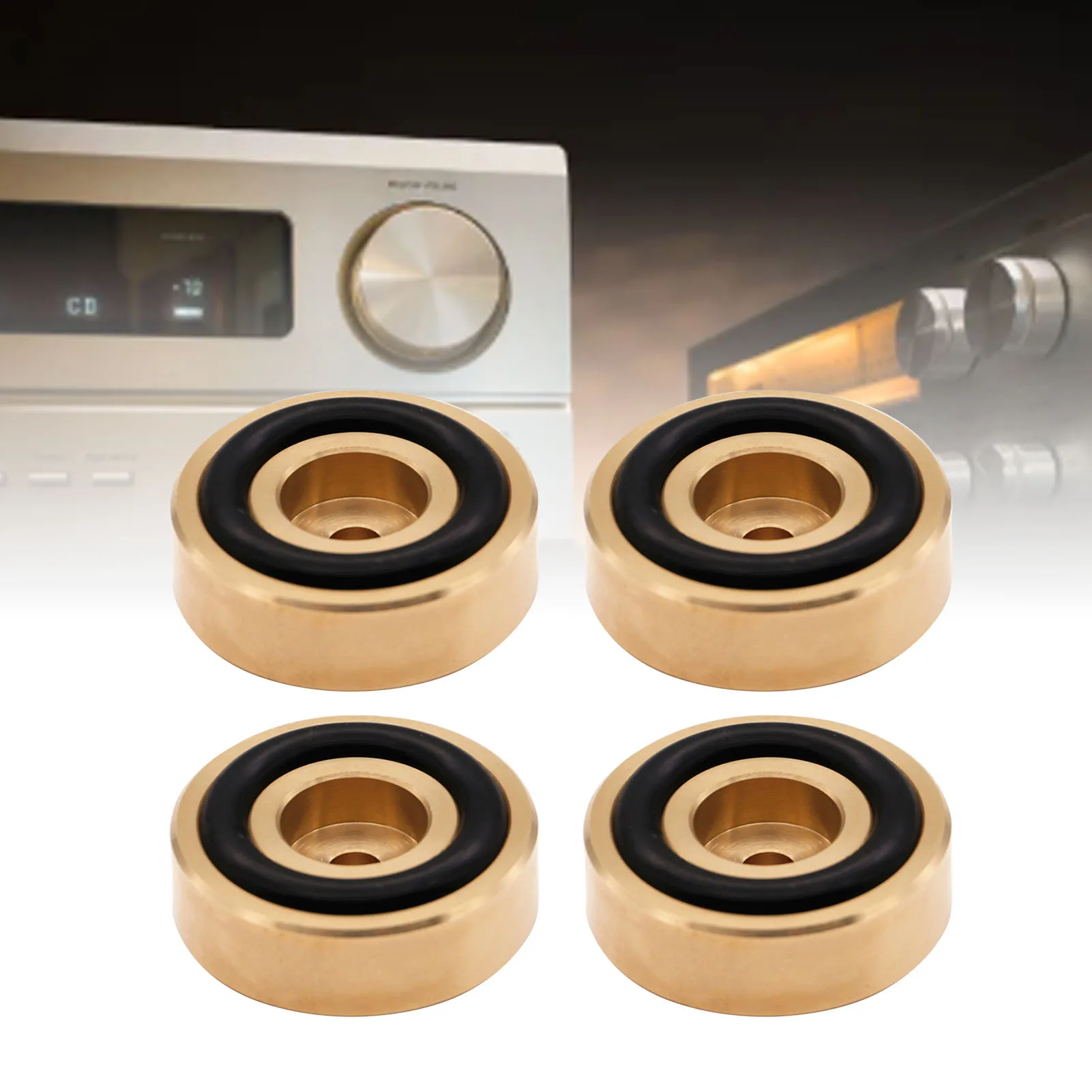 Brass Cutting Board Feet with Anti Slip Rubber Screws Kit Noise Reducing Speaker Isolation Pads for Kitchen HiFi Amplifier DAC