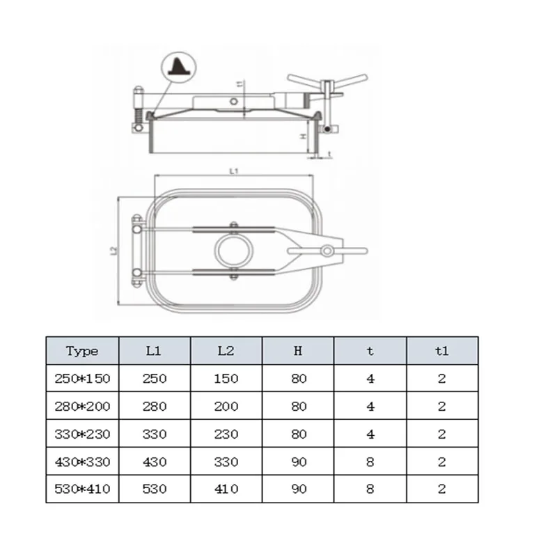 Manway Tank Cover Rectangular Quick Open Stainless steel Manhole Tank Manway Door Dairy Beer Sanitary SS304