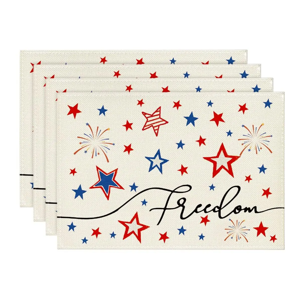 

Patriotic Freedom Stars 4th of July Placemats for Dining Table, 12x18 Inch Memorial Day Decoration Washable Table Mats