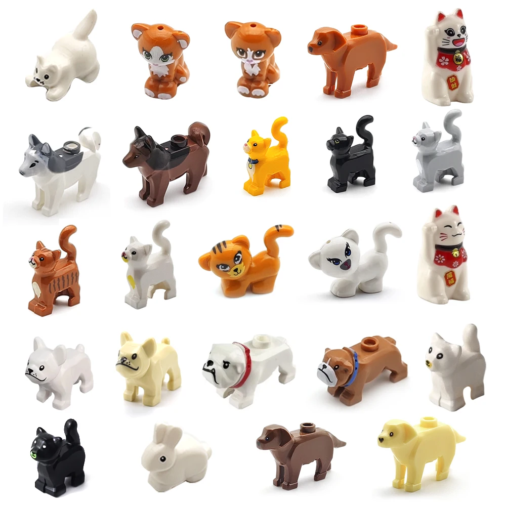 Moc blocos de construção animais de estimação husky gatinho branco filhote de cachorro buldogue zoológico pet blocos de construção cena decoração adereços crianças brinquedo diy presente
