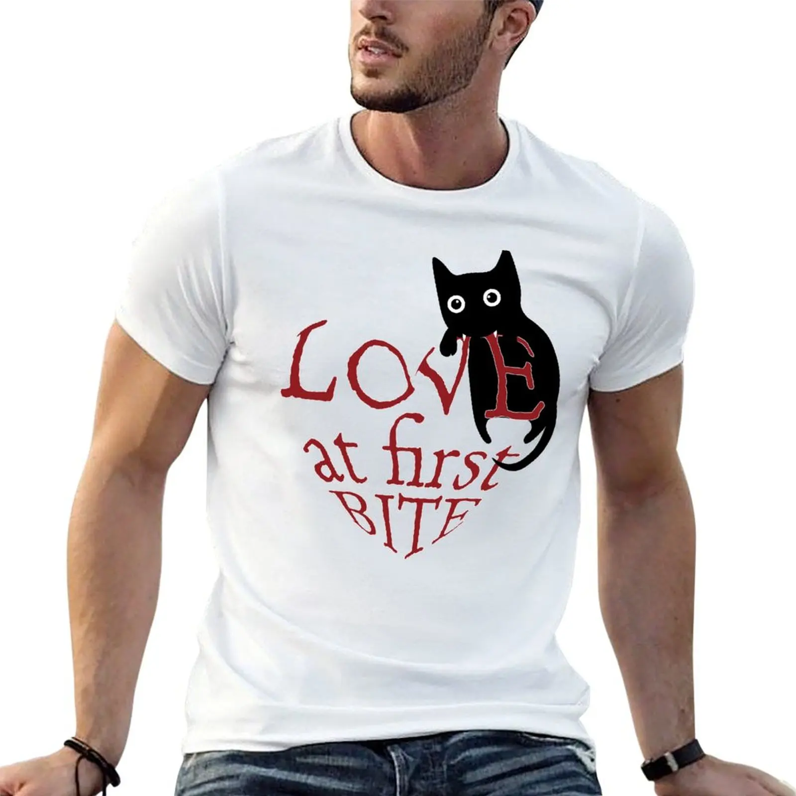 

LOVE at first BITE - Cat T-Shirt quick-drying boys whites graphic shirts blanks Men's t-shirt