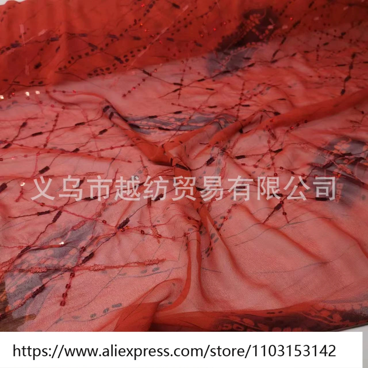 Designer naaistof Lichtgewicht dames geborduurde pailletten Zijde Qiaoqi 8Momme Fashion