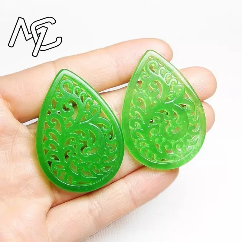 Pendientes de gota de agua hueca de Jade verde Natural para mujer, colgante de Phoenix Ruyi, accesorios de joyería, amuleto, regalos, 2 piezas