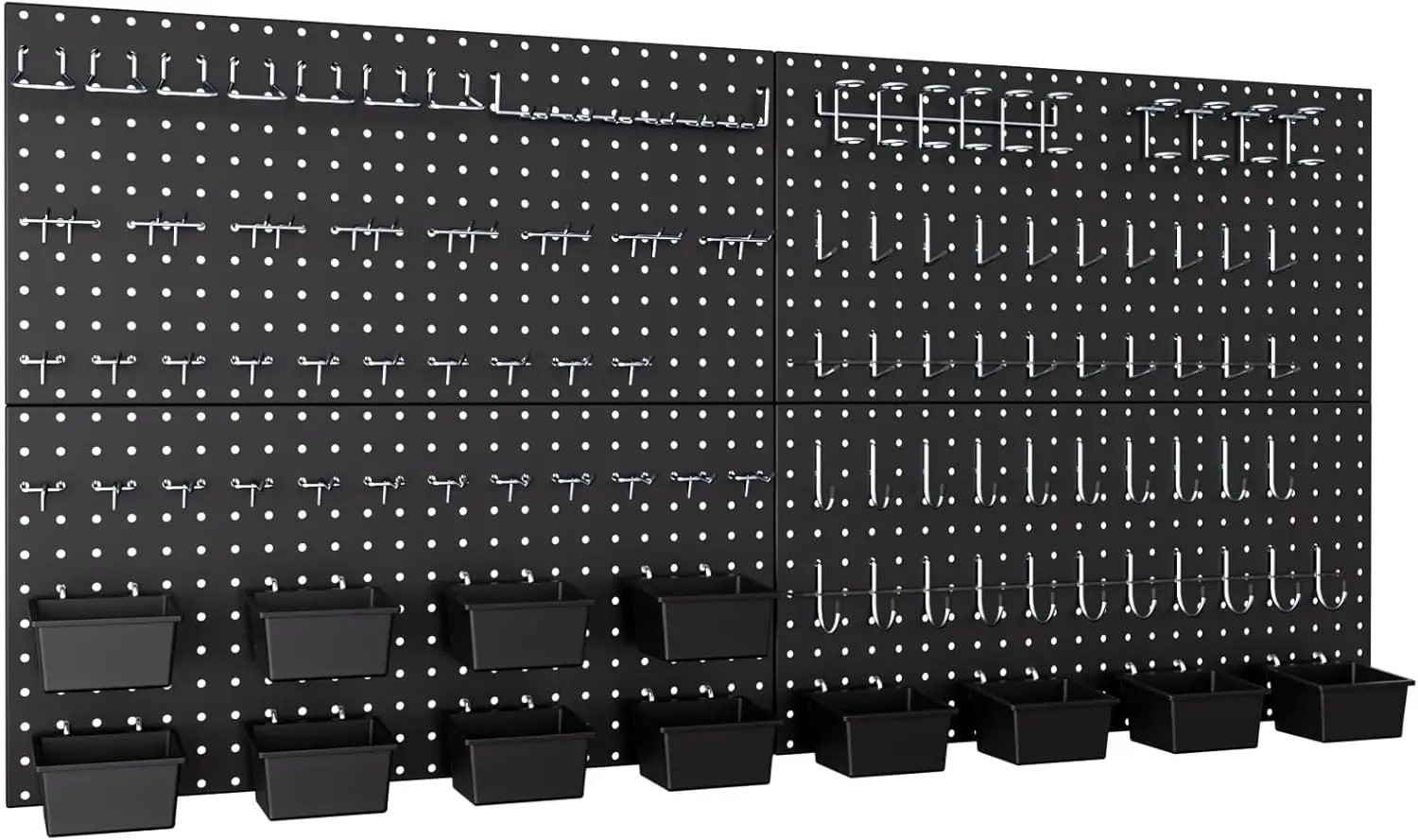 

158Pcs Metal Pegboard Wall Organizer, 48x24 Inch Black Panels with Hooks and Bins for Garage Workbench Tool Storage