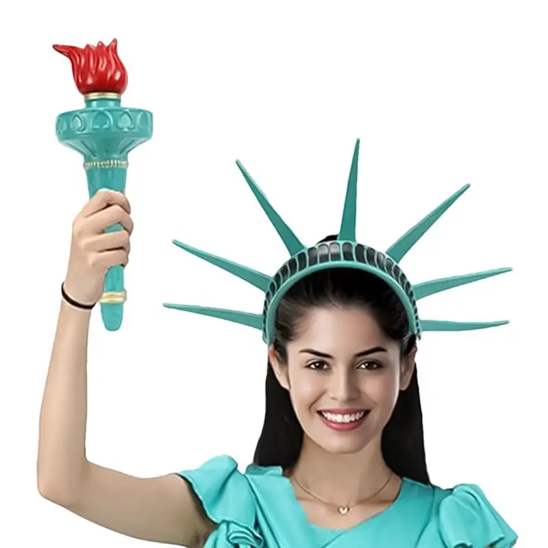 Statue Of Liberty Goddess Headband And Torch Lady Liberty Cosplay Crown Festival Hair Accessories Novelty Headband For Masquerad