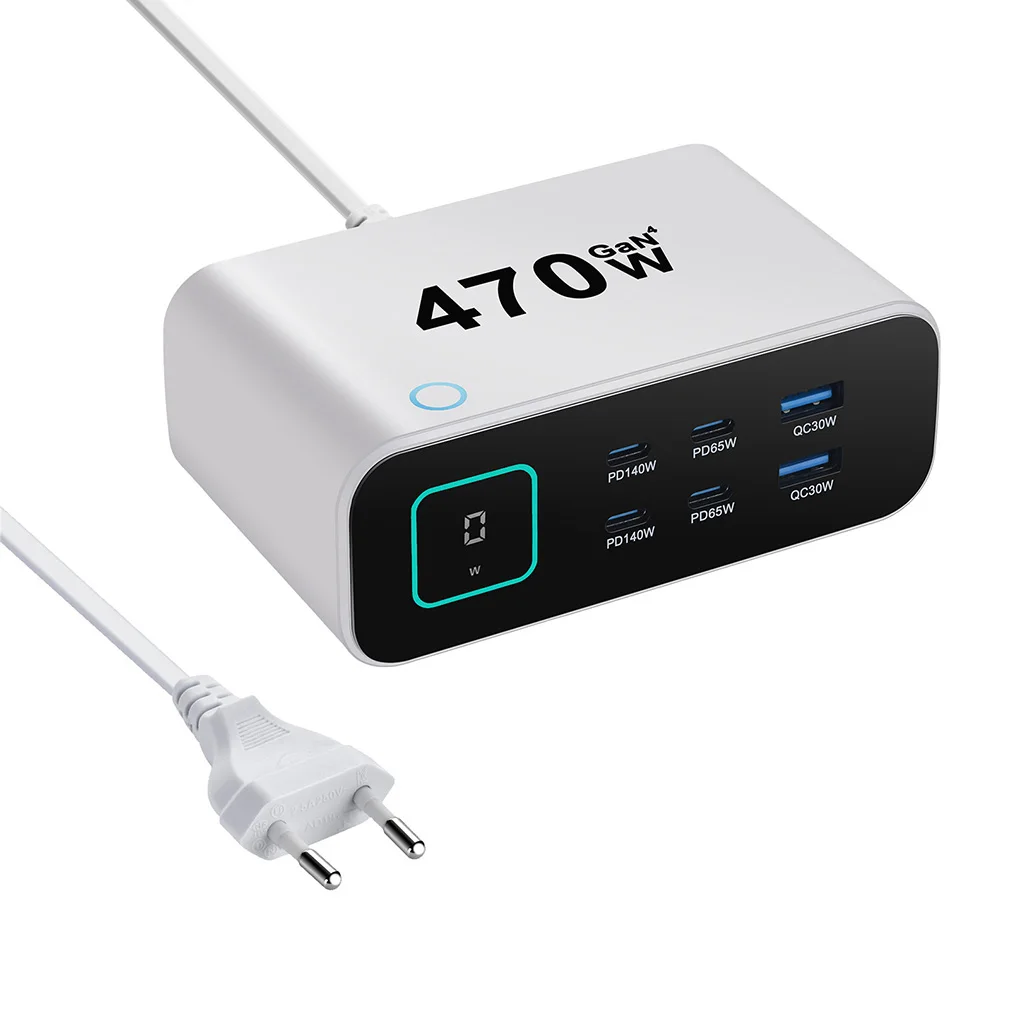 

Настольное зарядное устройство GaN 470 Вт с цифровым TFT-дисплеем, ультрапортативное, USB-C PD, 6 портов (4C2A), быстрая зарядка для телефонов и планшетов, дропшиппинг