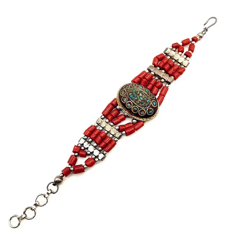 Tibetan Fashion Bracelet Red Sherpa Lampwork with Brass Tag Bracelets 2024 New BB-009