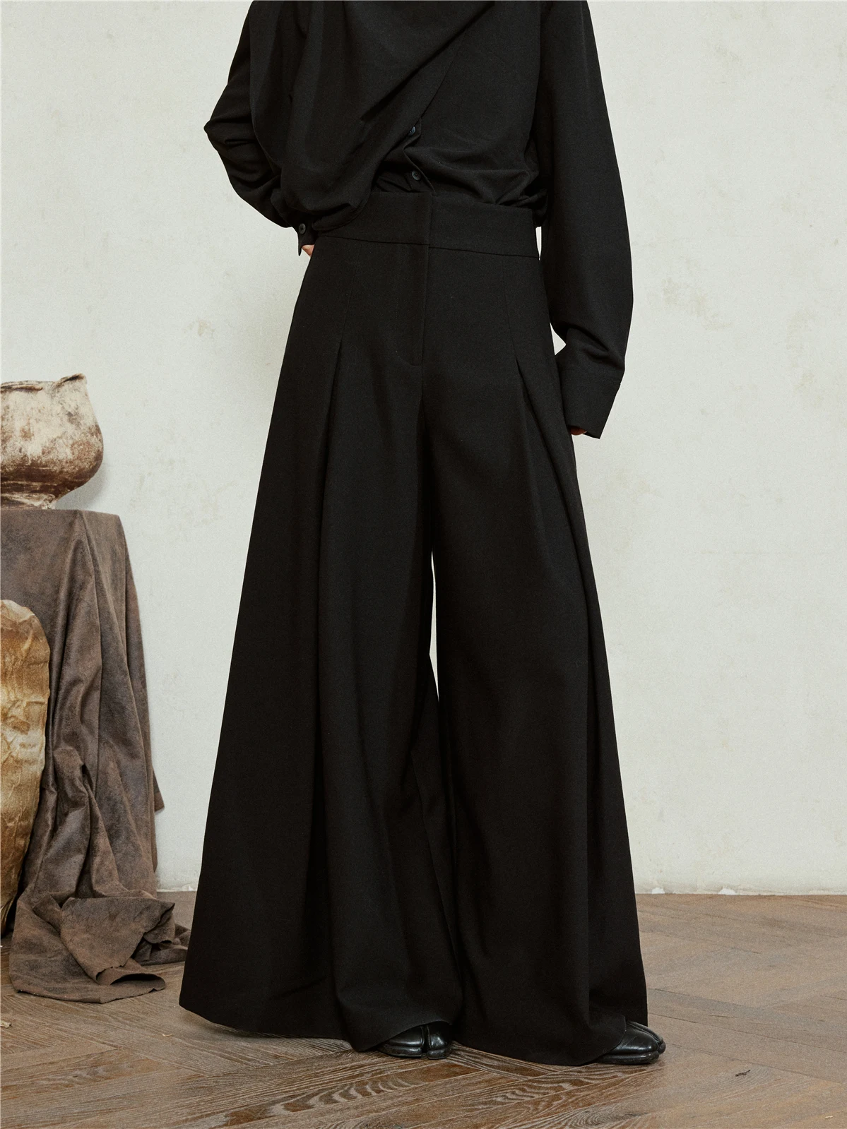 Sunyvonne High Waist Wide Leg Casual Pants Classic Style Draped Lazy Suit Pants Women's Minimalist Style Zipper Polyester Fiber