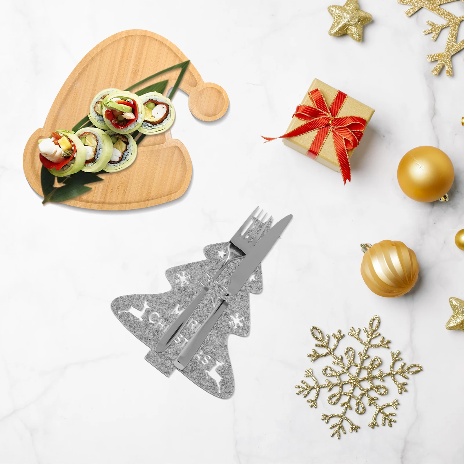 

4 Pcs Christmas Decorations Tree Knife and Fork Suit Silverware Holder Festival