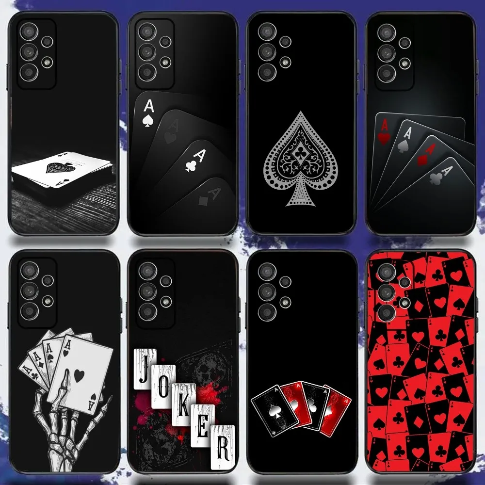 Ace Family Poker Phone Case For Samsung S24,S21,S22,S23,S30,Ultra,S20,Plus,Fe,Lite,Note,10,9,5G Black Soft Cover