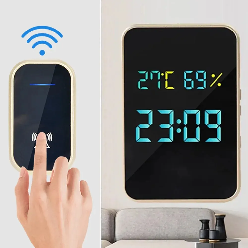 Wireless Doorbell No Battery Self Powered Door Bell Display Temperature Humidity Time Home Outdoor Welcome Ring Doorbell