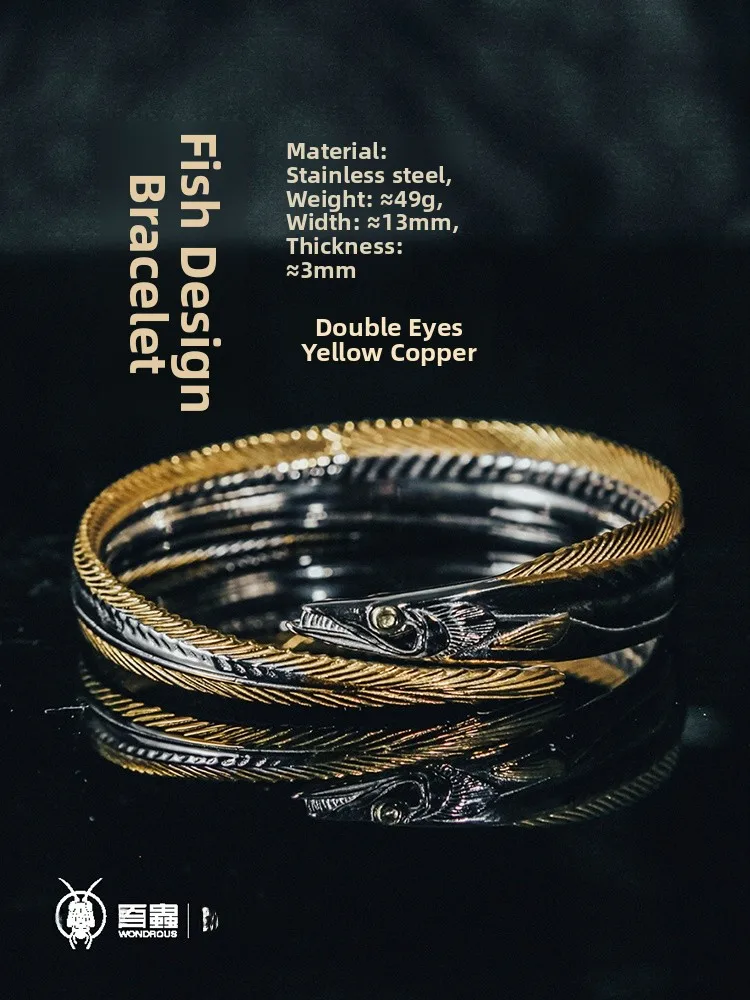 

Gold Plated Stainless Steel Fish Shaped Bracelet Unique Personality Original Design Fashion Jewelry Gift for Her