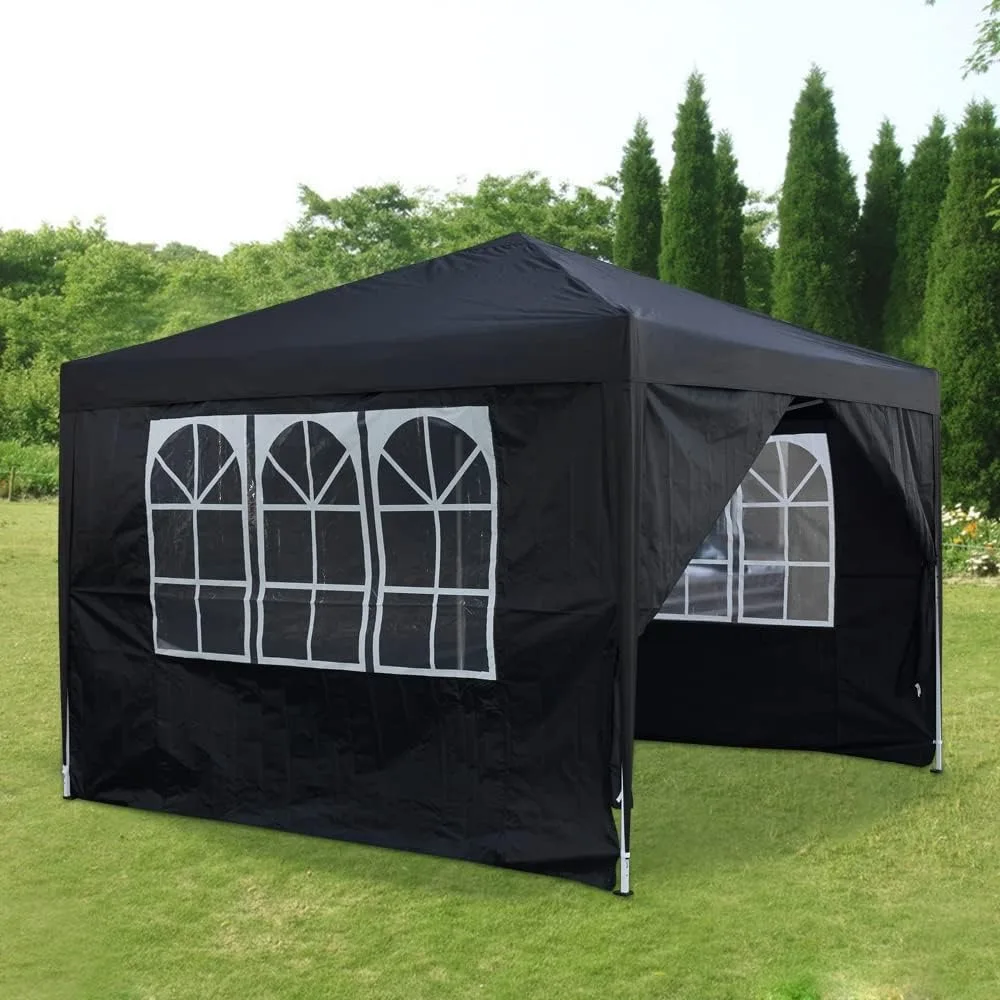 Gazebo emergente 10''x10'' Toldo impermeable para jardín al aire libre Toldo para tienda de campaña y bolsa de transporte 3 x 3 m (negro)