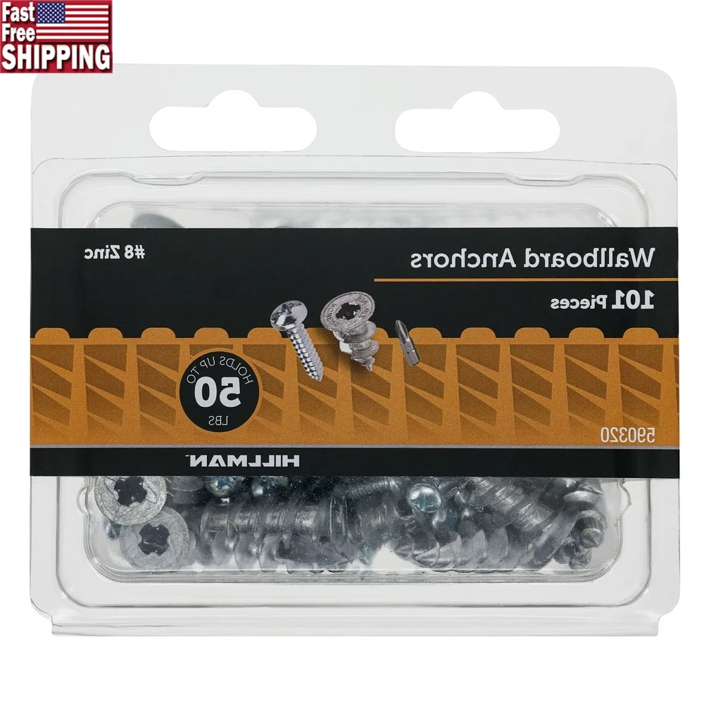 

Drywall Anchor Screws Zinc Pan Head Phillips 50 lb Capacity Easy Installation 101 Pack Hanging Fixtures Accessories