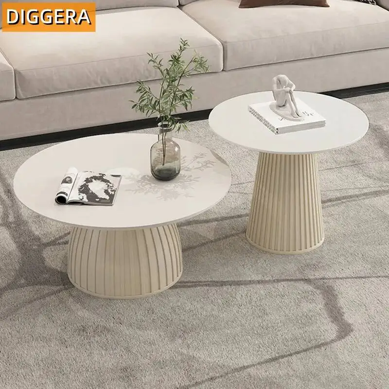 

DIGGERA Modern Coffee Table Round for Living Room Stone Top Nesting Coffee Tables Accent Center Table for Small Space Apartment