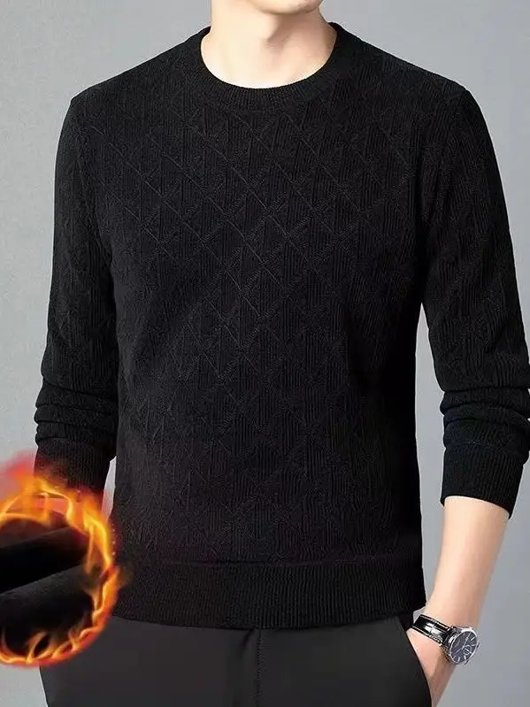 

Autumn Winter One Piece Plush Sweater Underlay Solid Round Neck Screw Thread Thickened Warm Pullover Knitted Top JJ268