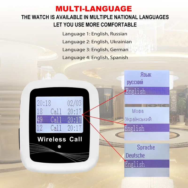 QWICALL 2 Watch Receiver Pager 10 Call Button Wireless Restaurant Calling Service Waiter Buzzer Queue System for Hotel