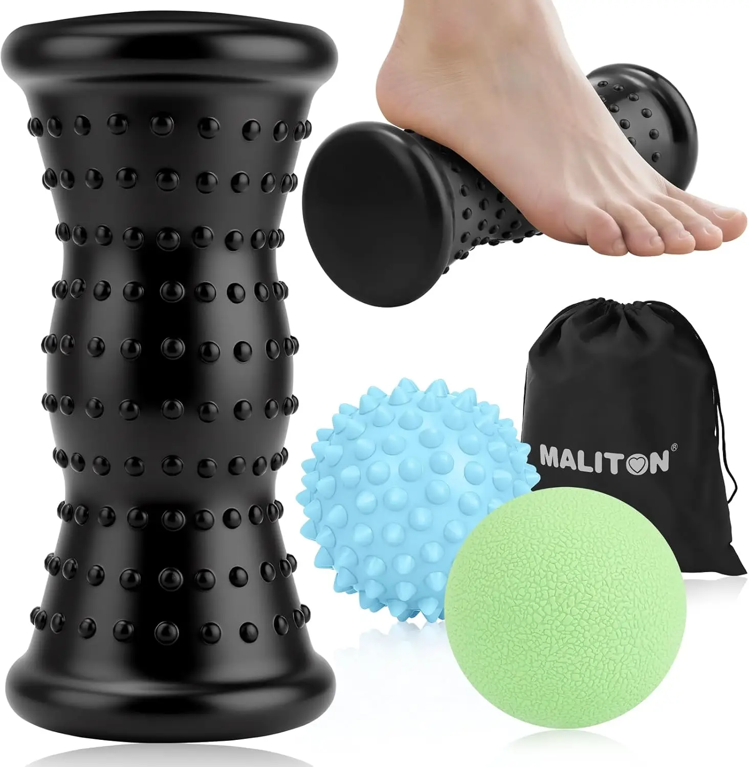 

3-in-1 Massage Ball Set: Spiky, Lacrosse & Roller for Plantar Fasciitis Relief