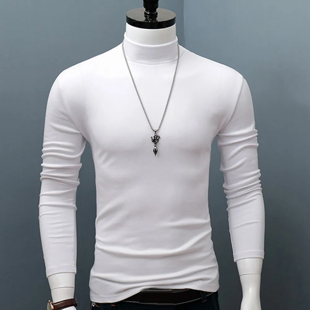 

Fashion High Quality 2021 Top Men's Clothing Polyester Slim Fit Solid Color T-shirt Top Winter Warm Basic Plain