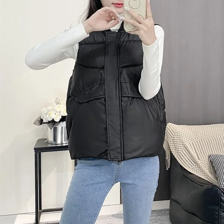 

202, осенне-зимний пуховый хлопковый жилет, женский свободный жилет с воротником-стойкой, женский жилет