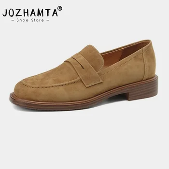 JOZHAMTA-Mocassins de camurça para mulheres, couro real, sapatilhas casuais, saltos baixos, sapatos vintage, senhora do escritório, vestido diário, primavera, 2022, tamanho 34-40