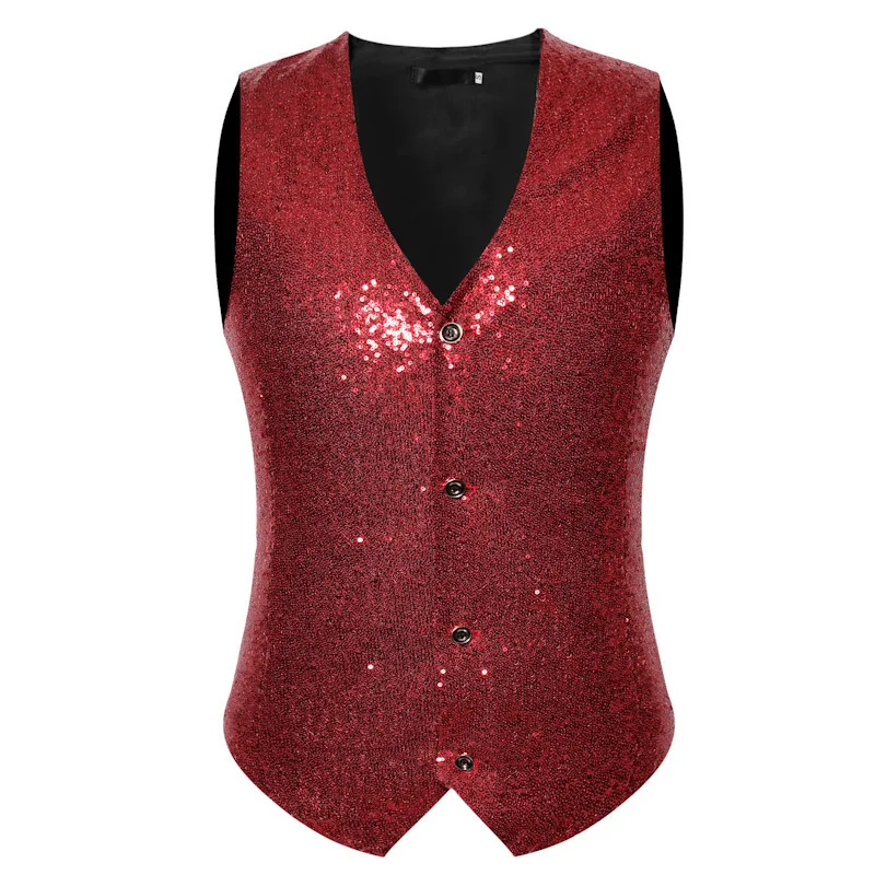 

Spring Men's Sequined Single-breasted Dance Sequined Vest Jacket