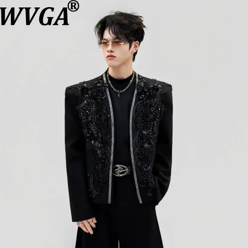 

WVGA Spring Autumn New Men's Heavy-duty Sequin Embroidered Trendy Blazer High-end Niche Chic Casual Collarless Jacket Ins W24584