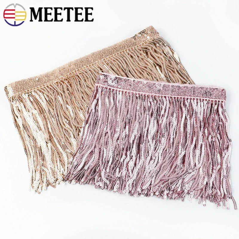 1/2Yards Meetee 14cm Colorful Sequins Tassel Fringe Lace Trim Ribbon DIY Handmade Dance Performance Clothing Sewing Accessories