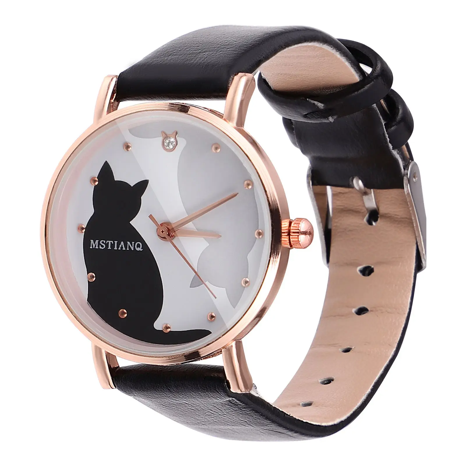 

Cartoon Cat Watch Kids Girls Quartz Movement Faux Leather Strap Water Resistant Toddler Watches Girlish Design