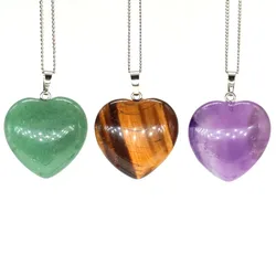 Natural Crystal Heart Shape Pendant Reiki Healing Stone Amethyst Gemstone For DIY Fashion Jewelry Making Necklace Accessory Gift