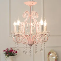 Pink Princess Room Crystal Chandeliers French Romantic Children's Room Lamps Warm Girl Bedroom Decor Children's Room Chandelier