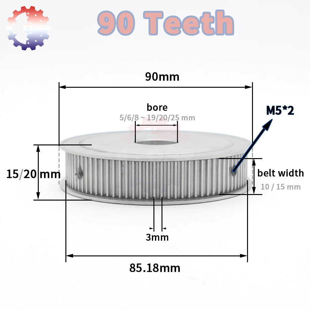 90 denti HTD3M puleggia 3M pulegge 90 T alesaggio 5/6/8 ~ 25mm puleggia dentata per cinghia 3M 10mm 15mm HTD 3M ruota sincrona 90 denti