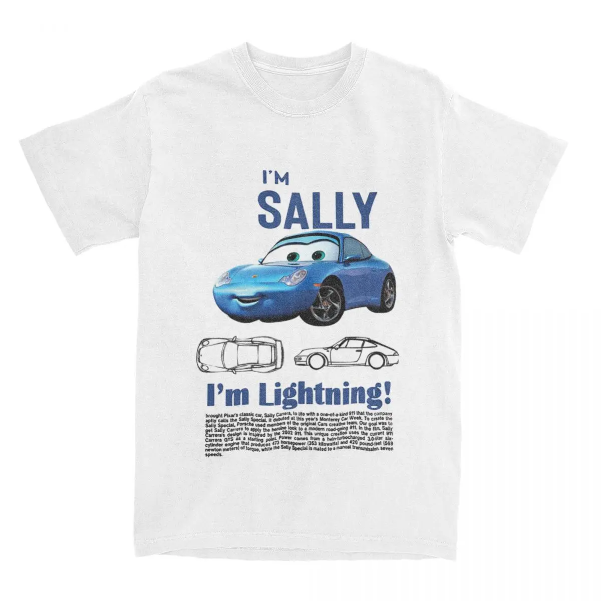 Sally I'm Lightning Car Mcqueen T Shirts Casual Daily Men Women Pure Cotton Amusing Short Sleeve Harajuku Vintage Unisex Tops