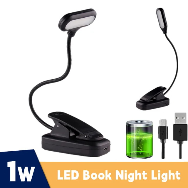 USB Rechargable LED Eye Protection Book Night Light Adjustable Mini Flexible Clip-On Study Desk Lamp For Travel Bedroom Reading