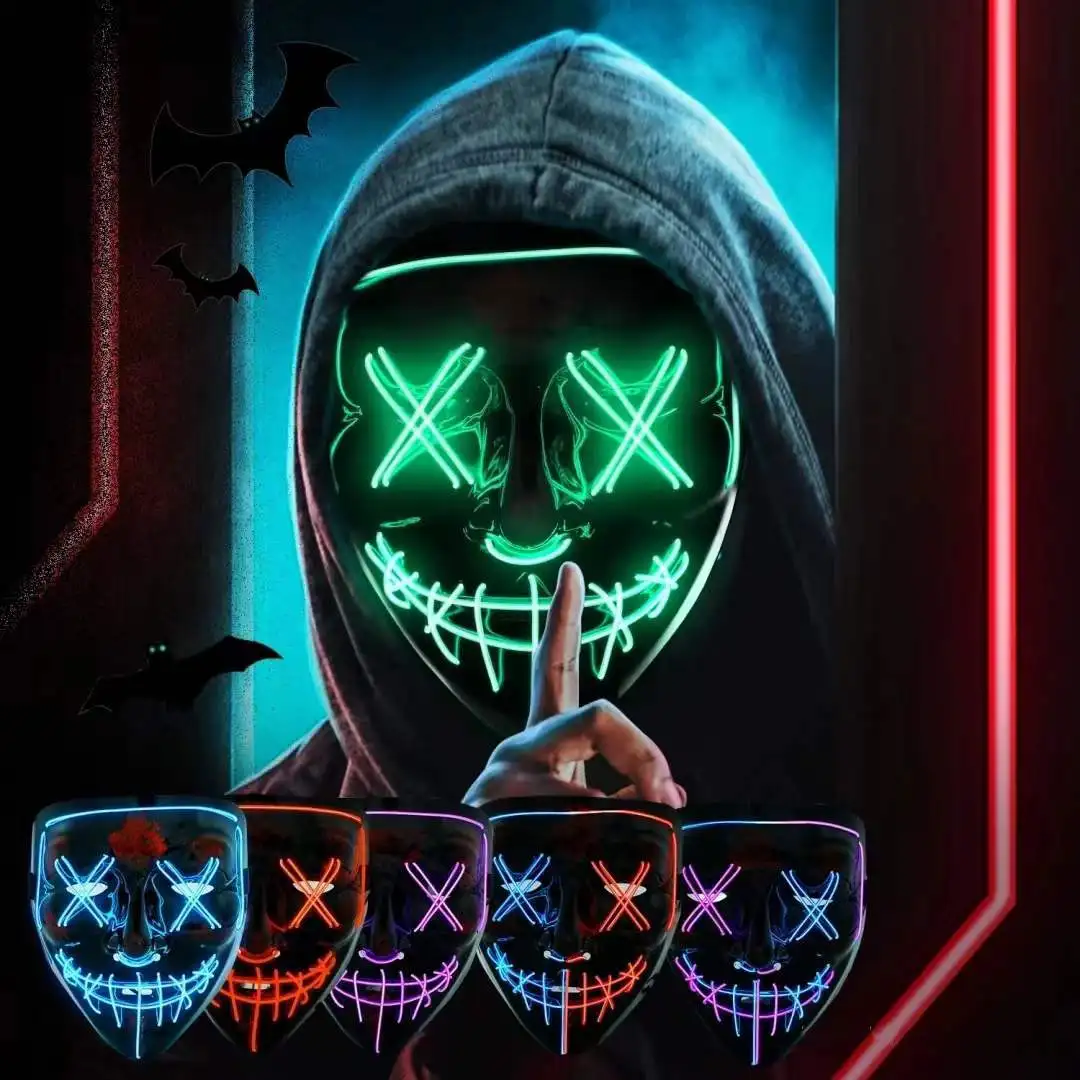 Horror Halloween Led Purge Masks Glow in The Dark Scream  Mask Masquerade Carnival Halloween Holiday Party Cosplay Funny Mask