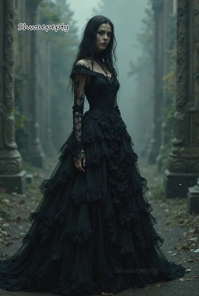 ゴシックブラックウェディングドレス長袖フリルティアーズAラインヴィンテージブライダルドレスヴァンパイアクラシックベスティドデノビアカスタマイズ