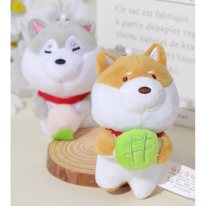 new lovely Boutique Soft Cute  Corgi holding fruit Puppet Funny Husky Plush Pendant Toy Dog Plush  grab doll bag decorate gift