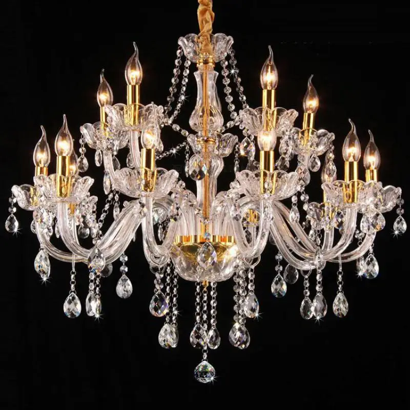 parlor bedroom led candle chandelier lamp modern luxury crystal chandeleir 15 pcs E14 Gold chandeliers villa led lustre lighting