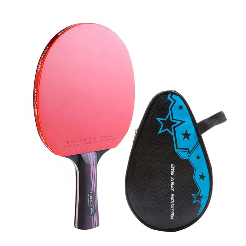 Raqueta de tenis de mesa profesional, mango corto y largo, hoja de carbono, goma con espinillas de doble cara, raquetas de Ping Pong con estuche