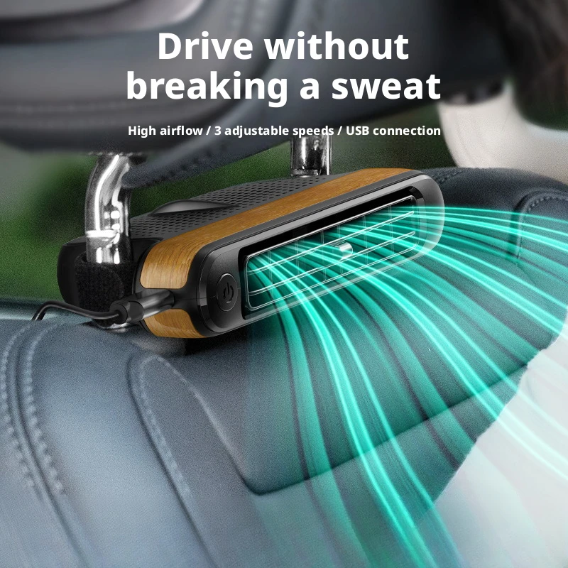 Car Rear Seat Cooling 3000mAh Portable Headrest Fan 3 Speed Adjustable Air Vent Personal Seat Fan for Summer Travel