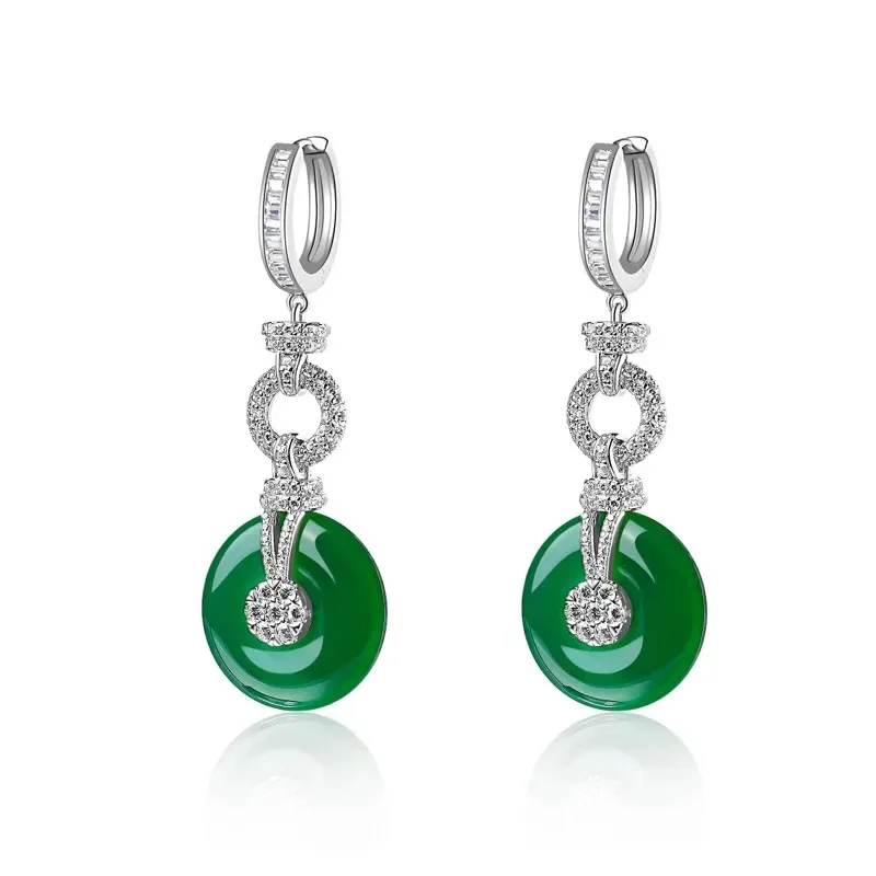 

Fashion Earrings 925 Sterling Silver Jewelry With Green Agate Gemstone Style Drop Earrings For Women Mother Wedding Party Gift