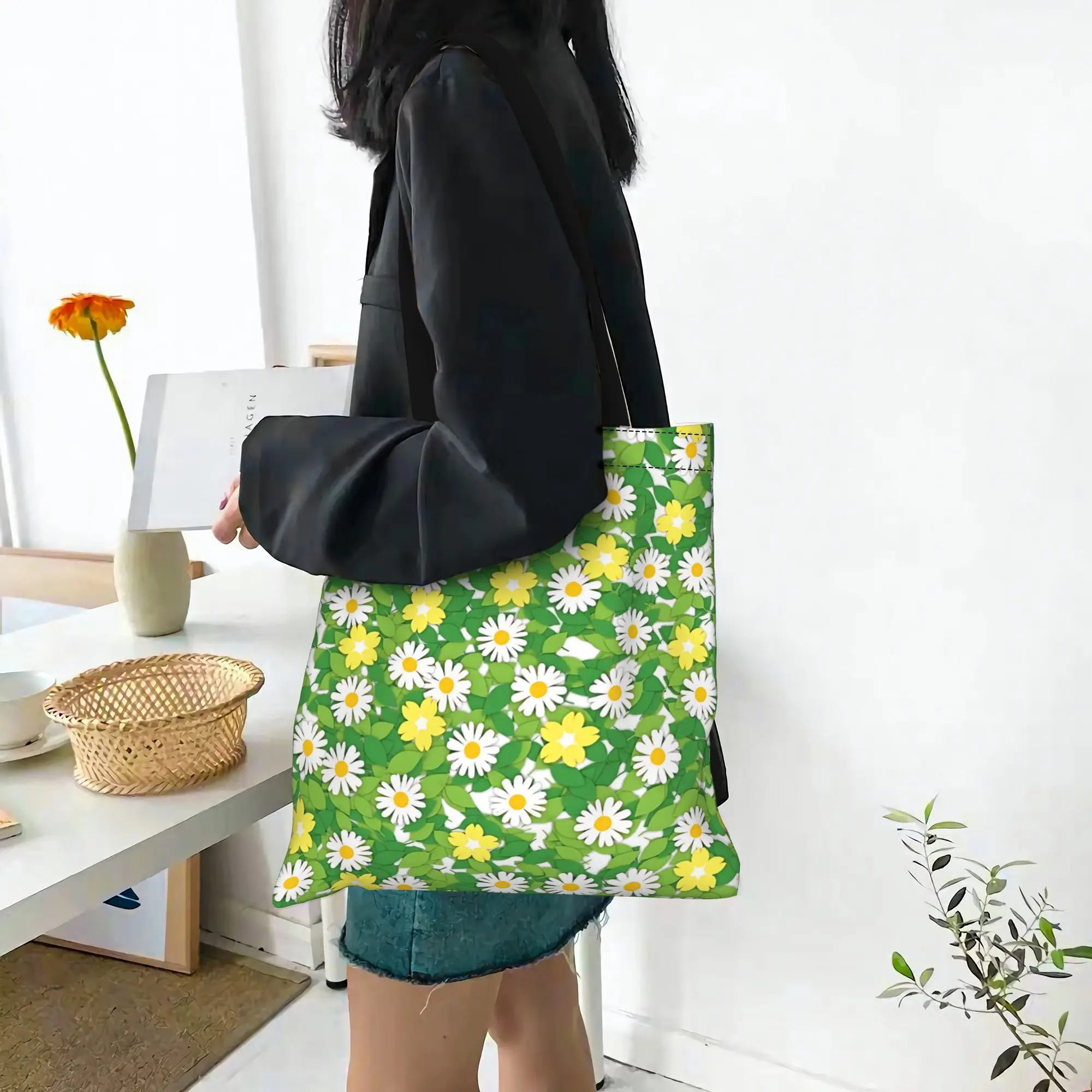 

fashionable bags Large Capacity Embrace Nature flowers with leaves Canvas Tote Bag Foldable Chic Pattern Gifts