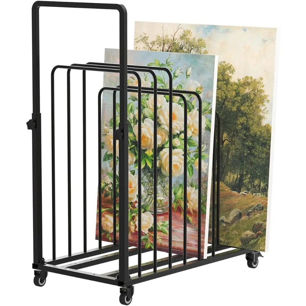 

Black Metal Art Canvas Storage Rack with Handle and Casters for Organization
