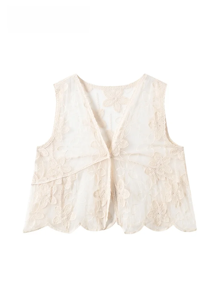 

CaraCLUB plus Size Sleeveless Lace Vest Women's Summer New Style Age Reduction Versatile Top for Plump Sisters