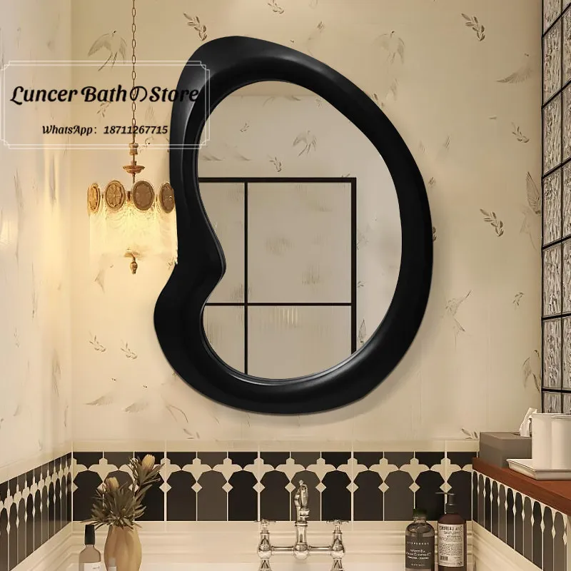 Frenchclassy bathroom mirror special-shaped black makeup mirror wall-mounted smart asymmetrical bathroom sink mirror