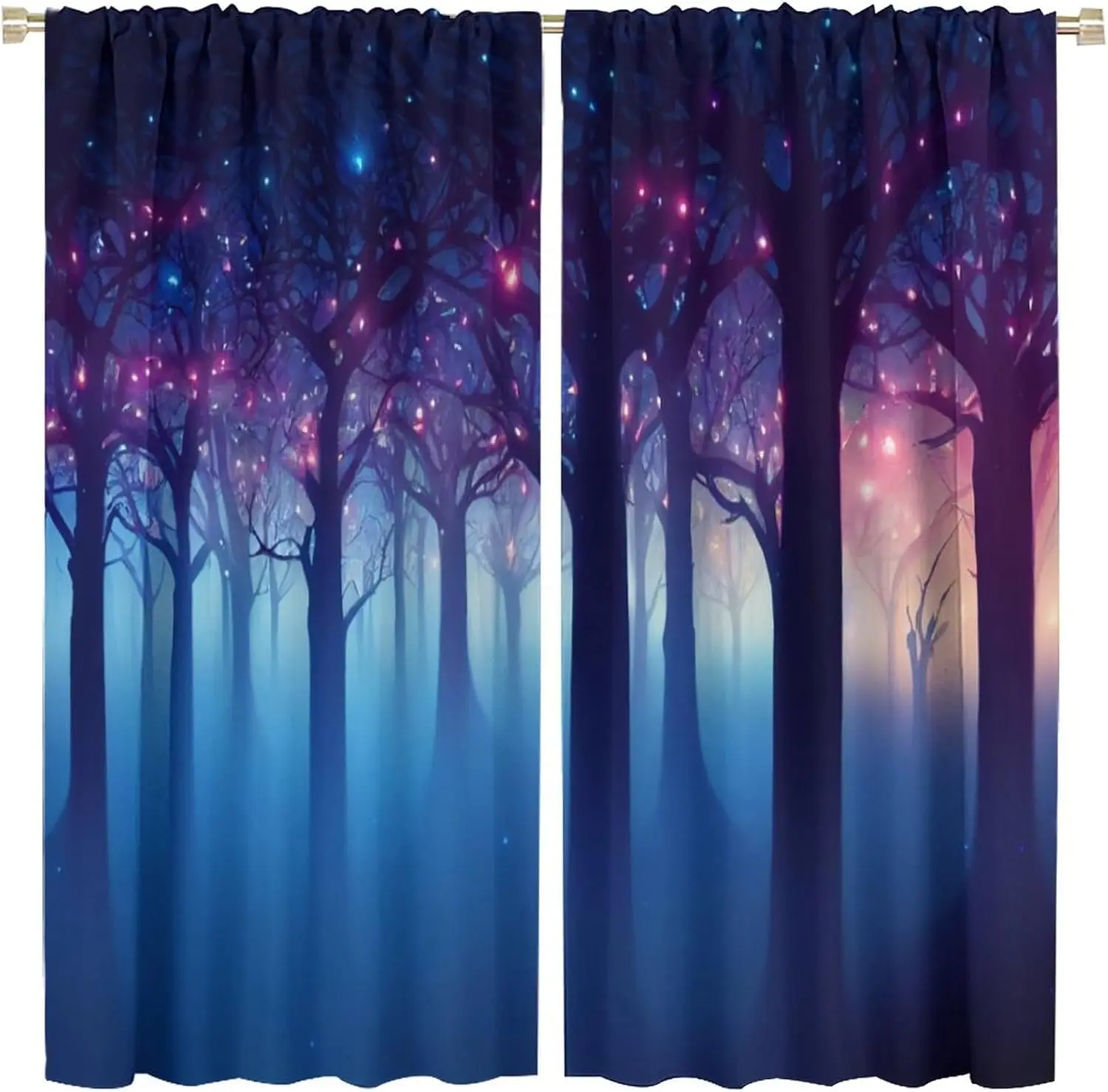 Forest Blackout Window Curtains, Fantasy of Neon Forest Glowing Colorful Look Like Fairytale for Home Kitchen Restaurant 2Panels
