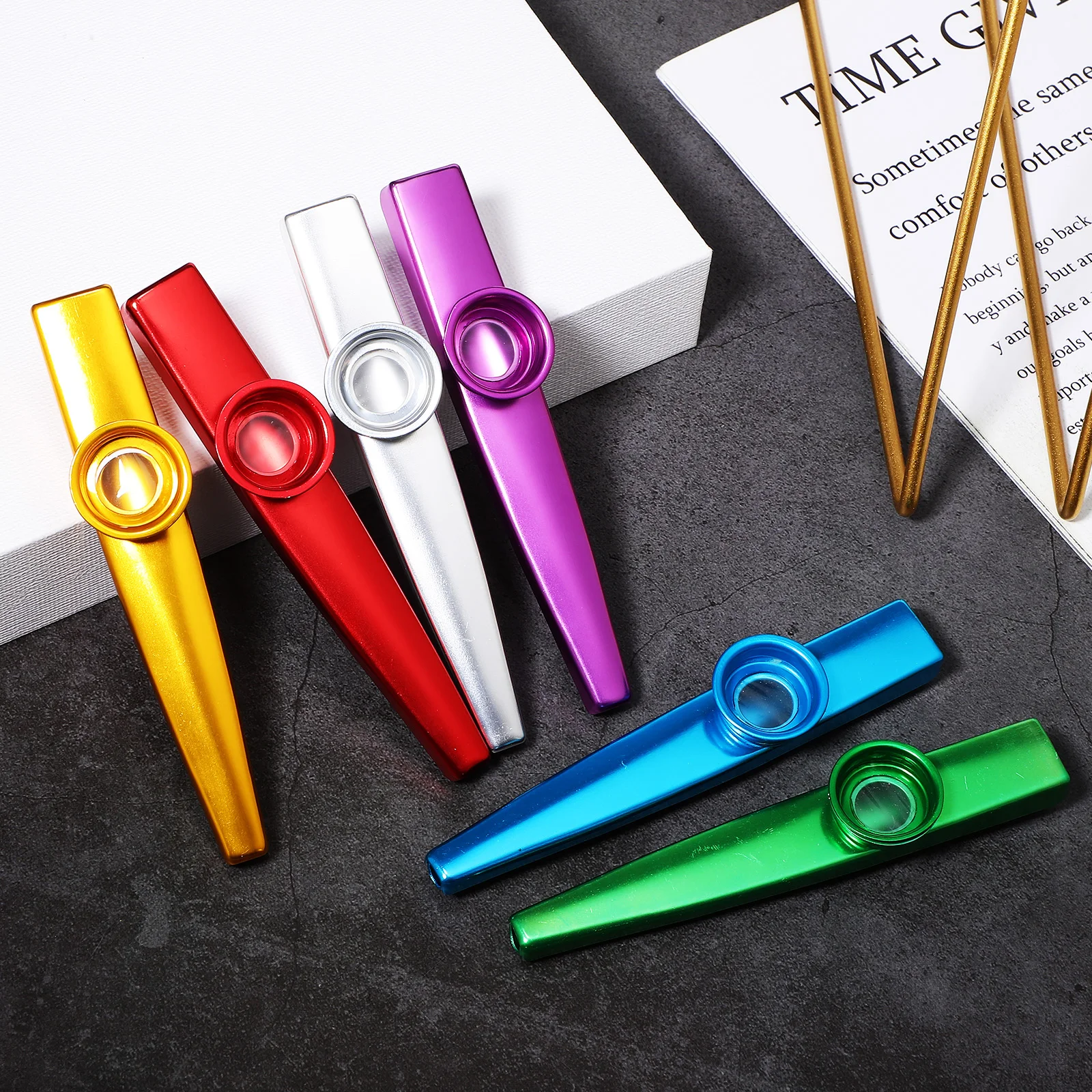 

6 pcs Kazoo Instrument Kids Adults with Smooth Grip Clear Sound Metal Percussion Musical Beginner Practice
