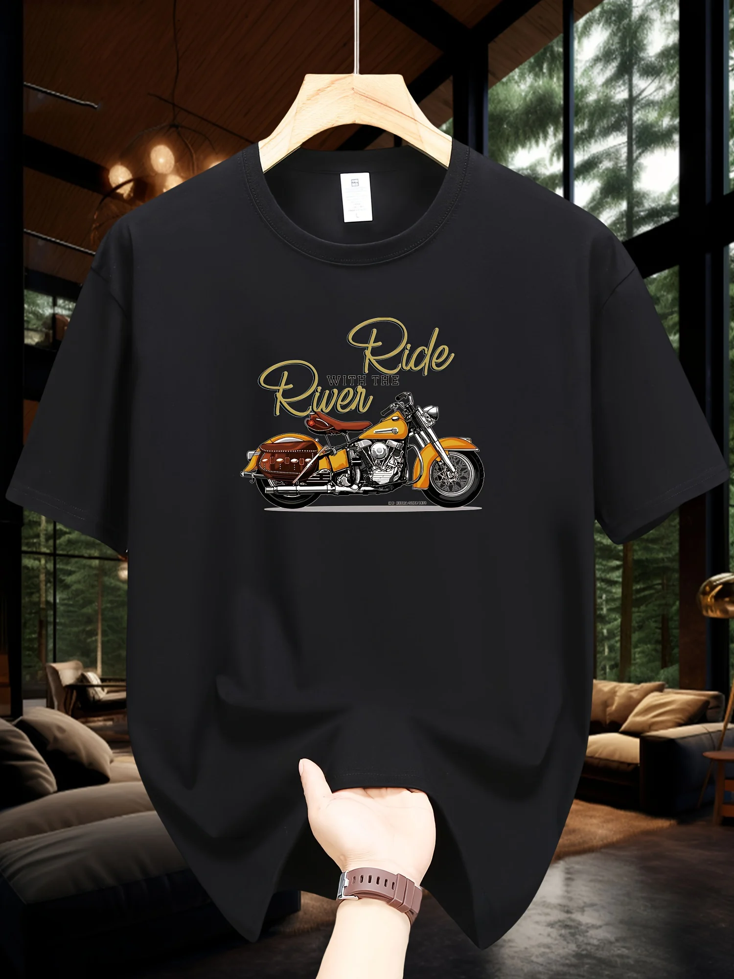Men's Summer Fashionable Casual Loose Large Size Classic Motorcycle Pattern Printed Round Neck Short Sleeve T-shirt